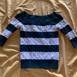 RALPH LAUREN OFF THE SHOULDER CABLE KNIT CASHMERE SWEATER